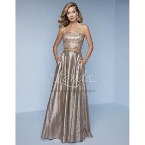 Splash Two Piece Strapless Metallic Gown K167 Champagne